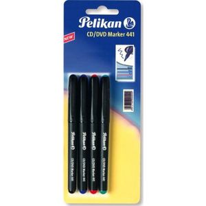 Pelikan 943597 CD/DVD-marker 441, kleuren: zwart, blauw, rood en groen, 4 stuks