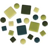 Rayher Mozaïekstenen mengsel (ongeveer 395 stuks), 10x10mm, 20x20mm, ø 12mm, emmer 500g, groene tinten, glas, 13,3 x 13,3 x 6,4 cm