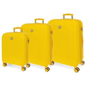 Movom Riga kofferset geel 55/70/80 cm stijve ABS-sluiting TSA 91L 10,88 kg 4 dubbele wielen bagage hand, Geel, Eén maat, Koffer Set
