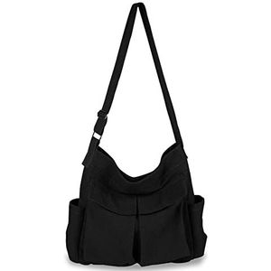Messenger Bag Gemaakt van Linnen Stof Met Grote Capaciteit - Canvas Messenger Bag Vintage, Hobo Crossbody Tas Met Meerdere Zakken Voor Mannen En Vrouwen Werk School Shopper Casual Dagelijks, Zwart