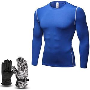 Hardlopen fitness fietsen boksen ski fitnesspak blauw hoog elastisch ademend ronde hals zweetpak met lange mouwen taille 48,8 cm herfst en winter grijze handschoenen