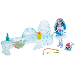 Enchantimals GJX48 - Fishing Friends Ice Fishing Play Set met Sashay Seal Doll(15,24 cm) & Animal Figure Blubber, Water toevoegen om vis te vangen, Geweldig cadeau voor kinderen van 3 tot 8 jaar.
