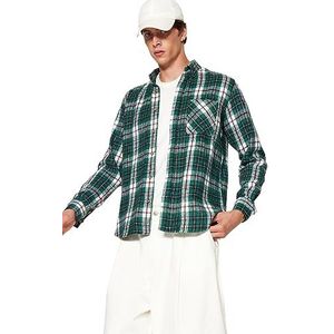 TRENDYOL Geruit/geruit, lange mouwen, slank overhemd, shirt, groen, M