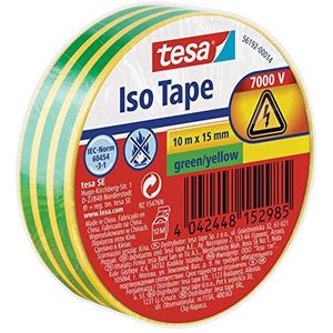 tesa Insulating Tape Electrical PVC tape, 10m x 15mm, groengeel