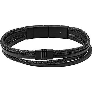 Multi-strengs zwarte lederen armband