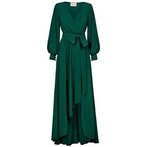 Swing Fashion Lange damesjurk, elegante jurk, feestelijke jurk, feestjurk, avondjurk, bruiloftsjurk, baljurk, maxi-jurk, lange mouwen, groen, maat 38 (M), groen, M