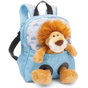 Rugzak 21x26 cm lichtblauw met knuffelpluche leeuw 25 cm - Afneembaar pluche speelgoed, zacht en pluizig - kleuterrugzak met knuffeldier voor 2-5-jarige jongens en meisjes