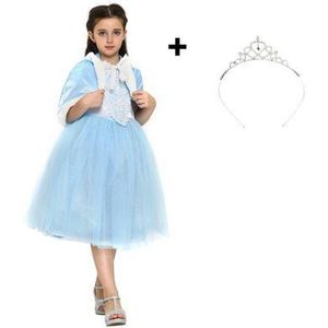Katara 1842-067 Disney Frozen Prinses Elsa Fancy Snow Queen Kostuum met elegante jas/Hoodie, Winterjurk, Blauw + Tiara, 8-10 jaar