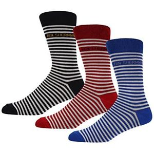 Ben Sherman Heren Trew sokken in blauw/rood/zwarte strepen, viscose van bamboe superzachte smart dress sokken maat 7_11 - multipack van 3, Blauw/Rood/Zwart, One Size