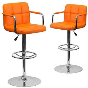 Flash Furniture barkruk, gewatteerd, vinyl, in hoogte verstelbaar, met armleuningen en chromen voet 2 Pack oranje