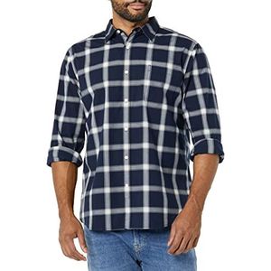 Amazon Essentials Slim-Fit Stretch Poplin overhemd met lange mouwen, marinewit Buffalo Plaid, Medium