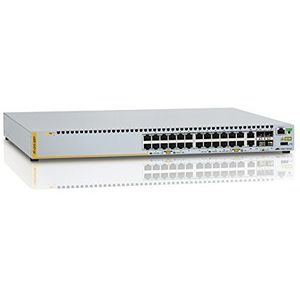 AT-x310-26FP-50 | 24-port 10/100BASE-T PoE+, 2 combo ports (100/1000X SFP or 10/100/1000T), 2 stacking ports, single fixed PSU