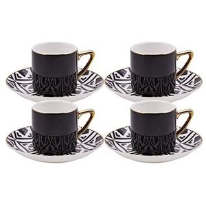 Karaca Monochroom koffieservies voor 4 personen, 4 espressokopjes en 4 schoteltjes, robuuste mokkakop, dikke rand, porseleinen espressokopjes, espressoset