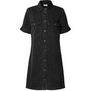 NOISY MAY Dames Midi Denim Jurk Modieuze Korte Shirtjurk NMNEW, Colour:Black-2, Size:S