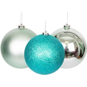 10 cm/6 stuks kerstballen onbreekbaar turkoois, kerstboomdecoraties, balornamenten, ballen, hangende kerstdecoraties, vakantiedecoratie - glanzend, mat, glitter