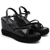 GIOSEPPO Glocester - Espadrillekooi - Zwart - Wedge Sandalen met Gevlochten Details