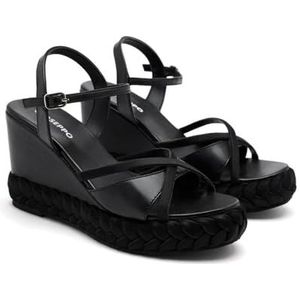 GIOSEPPO Glocester - Espadrillekooi - Zwart - Wedge Sandalen met Gevlochten Details