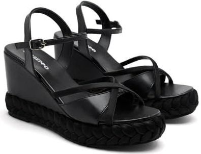 GIOSEPPO Glocester - Espadrillekooi - Zwart - Wedge Sandalen met Gevlochten Details