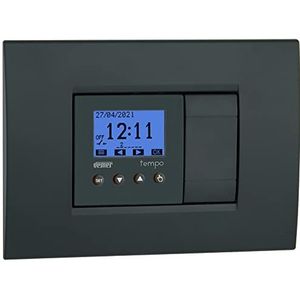 VEMER VE787500 Tempo Digitale schakelaar voor tijd- of astronomische programmering, ideale timer voor rolluiken, verlichting, poorten, inbouwdoos (2 modules), wit/antracietgrijs