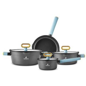 Karaca Fancy Set de Casserole avec couvercle en verre en Céramique, 7 Pièces, Revêtement Antiadhésif SwissCrystal Sans PFAS, Comprend Casserole, Marmites avec Couvercles et Poêle