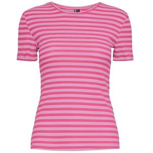 PIECES Pcruka Ss Top Noos T-shirt voor dames, Hot Pink/Stripes: Pastel Lavender, S