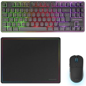 Mars Gaming MCPWTKL, Draadloze Gaming-Combo, DualPro Link 2.4GPRO-Technologie, TKL FRGB Rainbow Toetsenbord + RGB 3200DPI Muis met HUANO-schakelaars + Antislip Muismat 360x260mm, Zwart, Italiaans