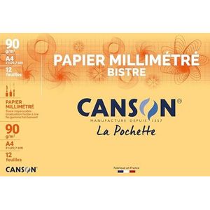 CANSON 200067115 millimeterpapier, DIN A4, 90 g/m², donkerbruin
