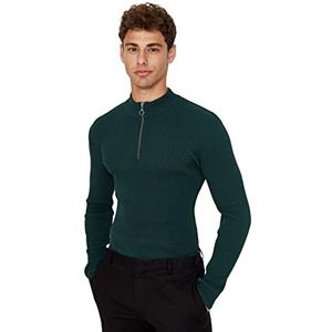 Trendyol Heren staande kraag effen slanke trui sweatshirt, smaragdgroen, 2XL, Emerald Groen, XXL
