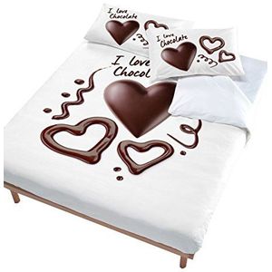 Italian Bed Linen Digitaal dekbedovertrek set (zaklaken 250x200cm + 2 kussenslopen 52x82cm), chocolade hart, DOUBLE