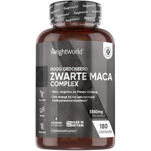 Zwarte Maca Capsules 5550 mg - 180 capsules voor 6 maanden voorraad - Zwarte en gele maca wortel poeder complex met L-Arginine en Panax Ginseng uit Peru - Vegan pillen van WeightWorld