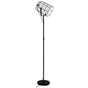 EGLO Staande lamp bittams, 1 lichtpunt, vintage, industrieel, modern, staande lamp van staal en textiel, woonkamerlamp in zwart, wit, lamp met schakel