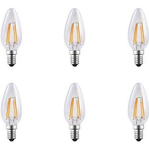 Energaline 92279 energiebesparende LED-kaarslampen met gloeidraad, 4W = 40W, warmwit, kleine fitting E14, 6 stuks