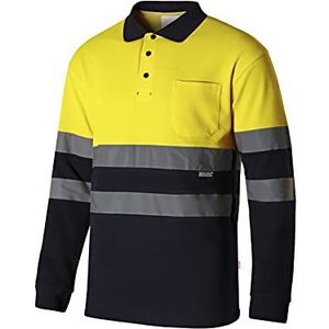 Velilla 305515 20/61 - A.Fluor/A.Navy 3XL - poloshirt van katoen, tweekleurig, lange mouwen, hoge zichtbaarheid, neongeel, maat 3XL