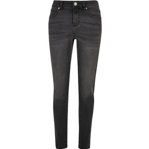 Urban Classics Dames Mid Waist Skinny jeans, vrouwen jeans in slim fit pasvorm van katoen en elastaan, verkrijgbaar in twee kleuren, maten 26-34, Black Washed., 30
