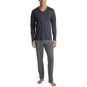 CALIDA Relax Swiss Edition Pyjama, lange herenpyjama, van 100% katoen, broek met stoffen beklede elastische tailleband, antraciet, 50