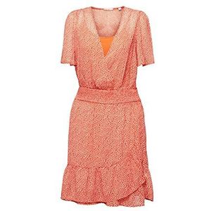 ESPRIT Bloemen-mini-jurk met gesmokte taille, oranje-rood., 32