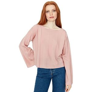 Trendyol Dames boothals effen oversized trui sweatshirt, zalmkleur, S, Zalm Kleur, S