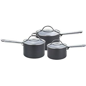 Anolon Melkpan, kookpan en braadpan van professioneel hard geanodiseerd materiaal, zwart, hard geanodiseerd aluminium, zwart, set van 3