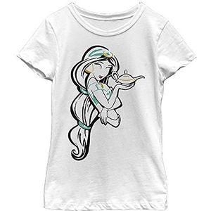 Disney Line Art Jasmine T-shirt voor meisjes, Wit, XL