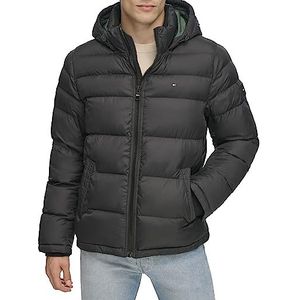 Tommy Hilfiger Klassieke donsjack met capuchon voor heren (standaard en groot en lang) alternatieve buitenkledingjas, Zwart, XL tall