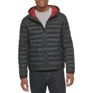 Tommy Hilfiger Klassieke donsjack met capuchon voor heren (standaard en groot en lang) alternatieve buitenkledingjas, Zwart, XL tall