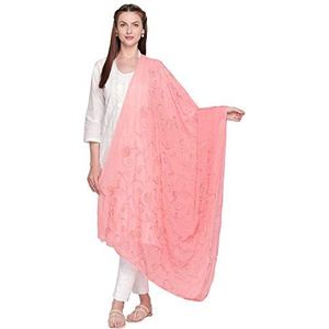 DUPATTA BAZAAR Geborduurde chiffon Dupatta voor vrouwen, Perzik, one size