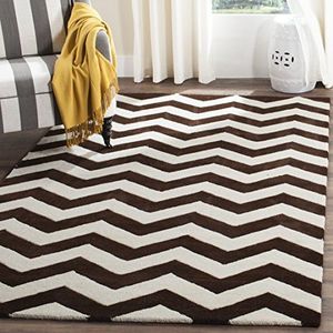 Safavieh Chevron-strepen tapijt, CHT715, handgetuft wol, bruin/ivoor, 90 x 150 cm