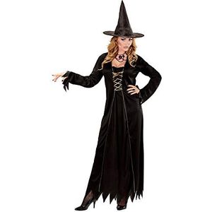 Widmann 21435 21435 heksenkostuum, set bestaande uit lange jurk en hoed, maat: zwart, goud, verkleding, Halloween, carnaval, themafeest, hek, sprookje, dames, XXXL