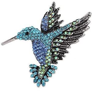 GÃ©nÃ©rique Broche sieraden vogel kolibrie strass kristal blauw groen staal blauw 5 x 4,8 cm, 5 x 4,8 cm, Roestvrij staal