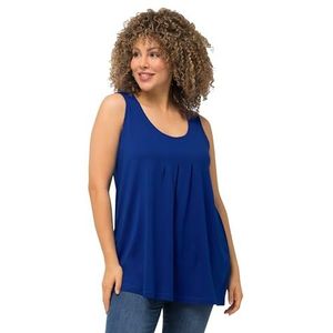 Ulla Popken, Dames, grote maten, top, sierplooien, A-lijn, ronde hals, mouwloos, modal, kobaltblauw, 46/48