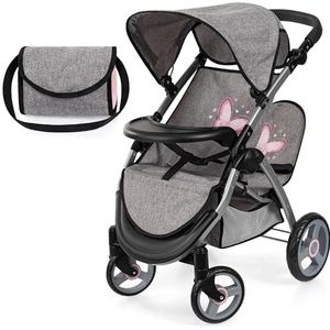 Bayer Design 39433AA Tweeling poppenwagen Twin Xeo, dubbele poppenwagen, verstelbare duwstang, tas