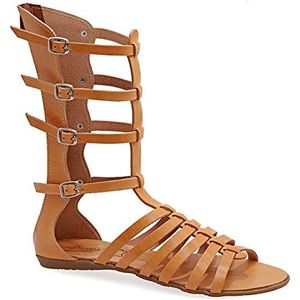 36 Beige Emmanuela antieke Griekse hand handgemaakte gladiator lederen sandalen, kalf hoge sandalen met rits aan de schacht, riem platte zomer schoenen voor vrouwen