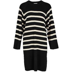 Object Dames Objester L/S Knit Dress Noos gebreide jurk, Zwart/Stripes: sandshell, M
