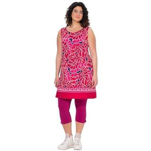 Ulla Popken jerseyjurk voor dames, grote maten, grote maten, plussize, jerseyjurk, bedrukt, A-lijn, ronde hals, mouwloos, Donkere framboos, 58-60